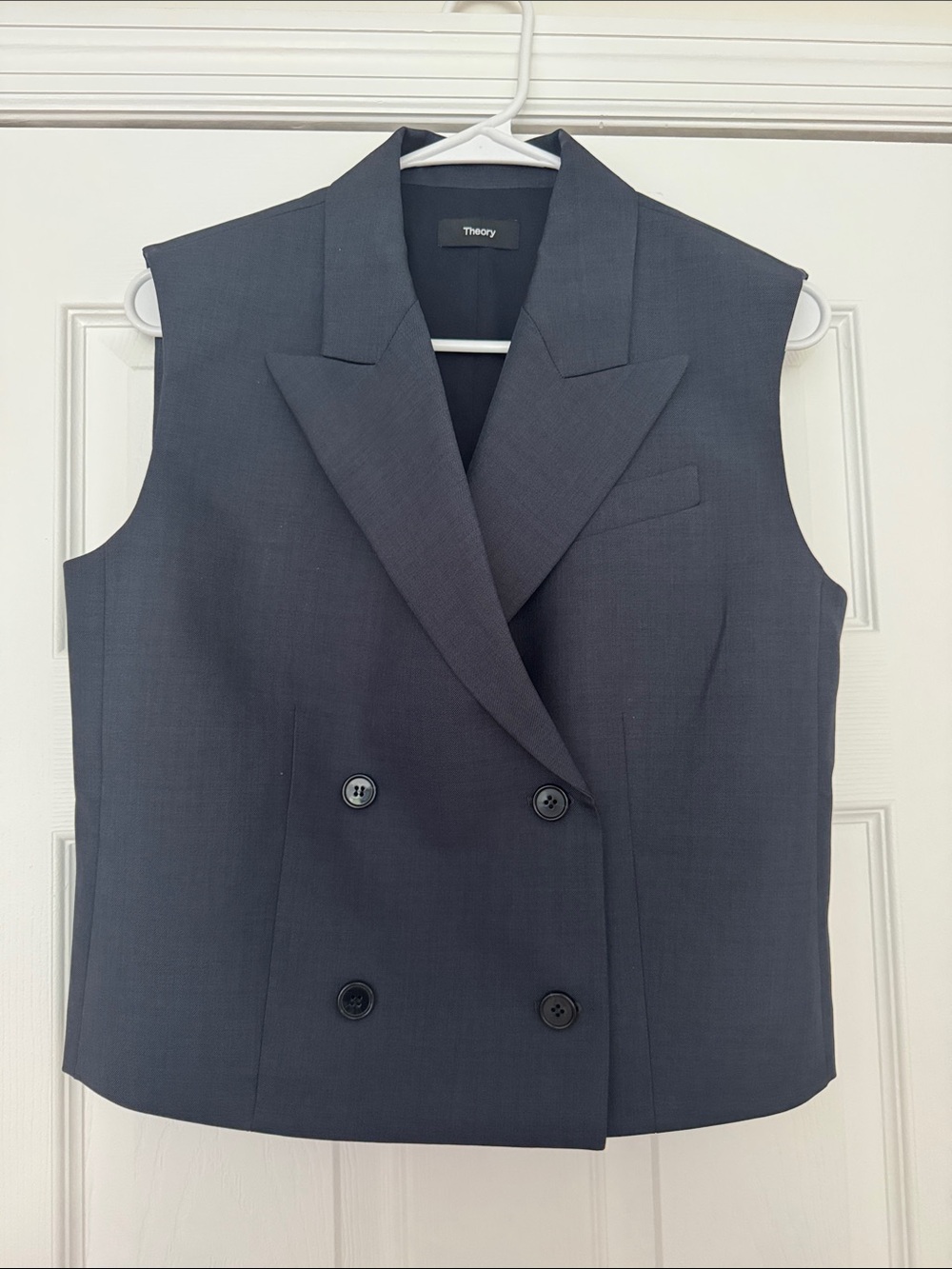 Theory Peak Double-Breasted City Twill Sleeveless Blazer Vest in Nocturnal Navy